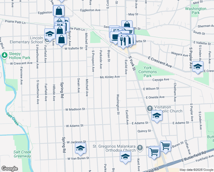 map of restaurants, bars, coffee shops, grocery stores, and more near 680 Bryan Street in Elmhurst