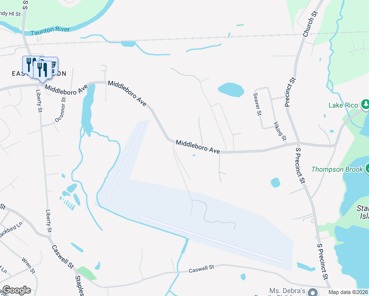 map of restaurants, bars, coffee shops, grocery stores, and more near 829 Middleboro Avenue in Taunton