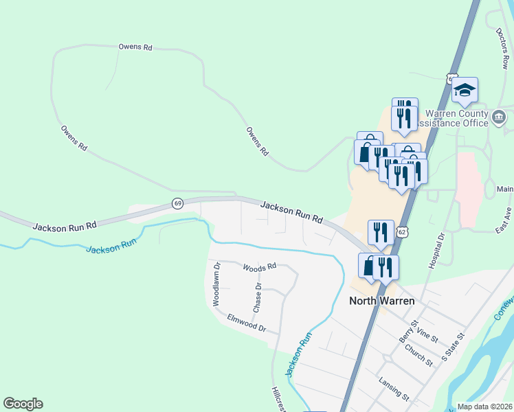 map of restaurants, bars, coffee shops, grocery stores, and more near 5 Kidder St in Warren