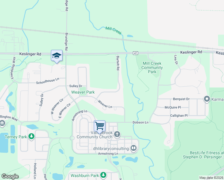 map of restaurants, bars, coffee shops, grocery stores, and more near 39W160 Bartelt Road in Geneva