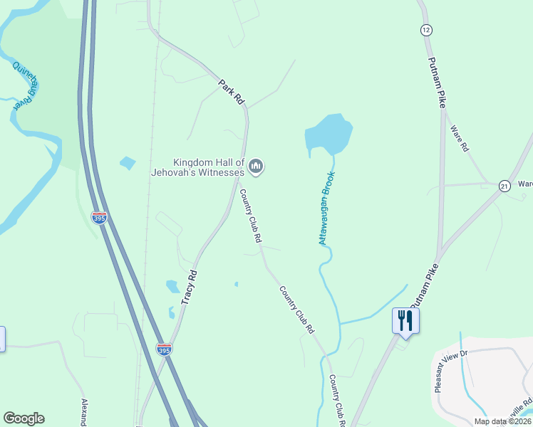map of restaurants, bars, coffee shops, grocery stores, and more near 160 Country Club Road in Killingly