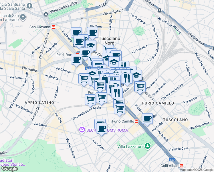 map of restaurants, bars, coffee shops, grocery stores, and more near 2 Via Saluzzo in Roma