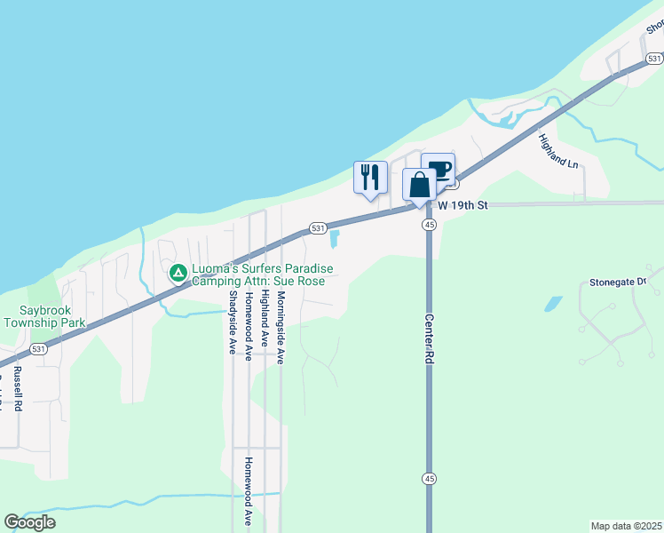 map of restaurants, bars, coffee shops, grocery stores, and more near 5239 Watersedge Court in Ashtabula