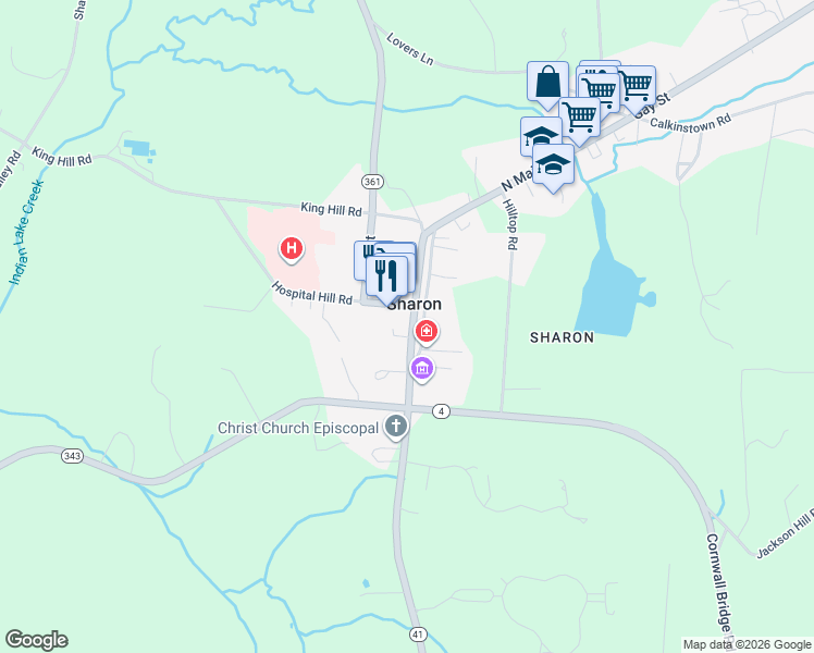 map of restaurants, bars, coffee shops, grocery stores, and more near 67 Main Street in Sharon