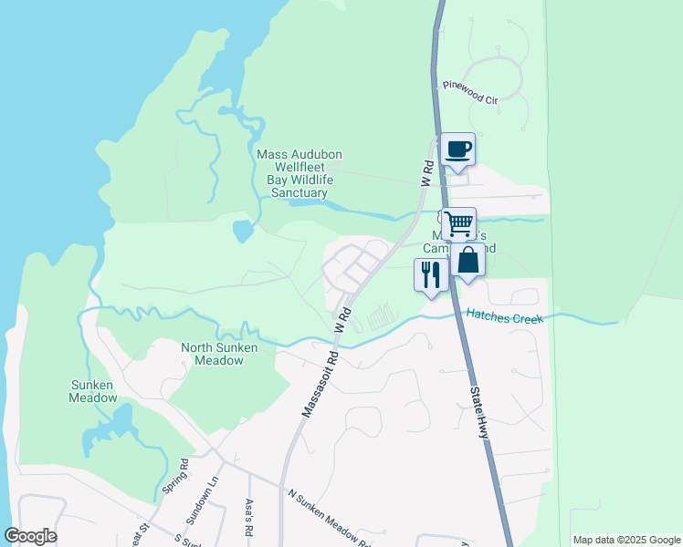 map of restaurants, bars, coffee shops, grocery stores, and more near c28 Deer Path Way in Wellfleet