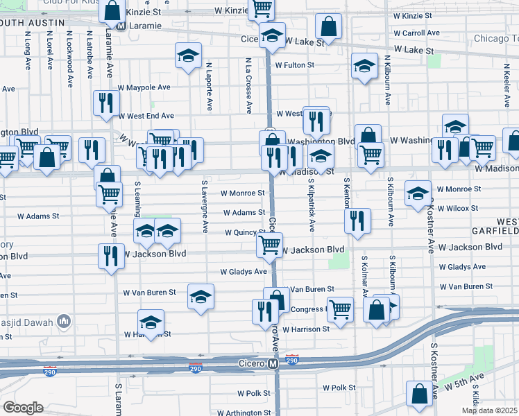 map of restaurants, bars, coffee shops, grocery stores, and more near in Chicago