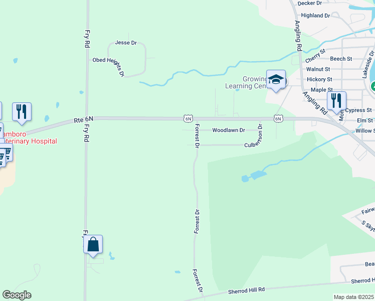 map of restaurants, bars, coffee shops, grocery stores, and more near 12580 Forrest Dr in Edinboro