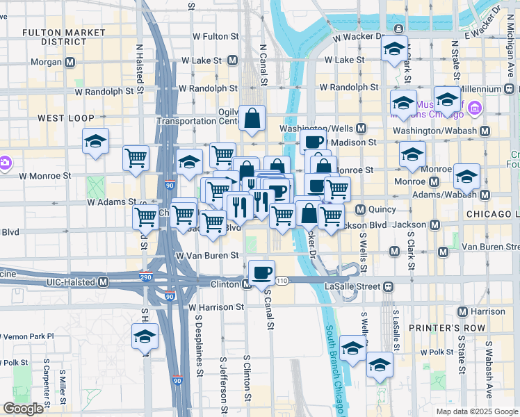 map of restaurants, bars, coffee shops, grocery stores, and more near in Chicago