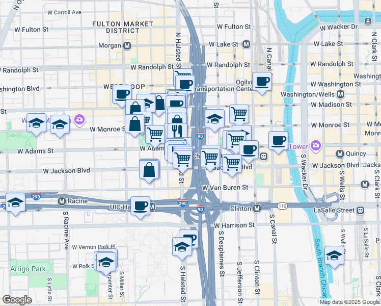 map of restaurants, bars, coffee shops, grocery stores, and more near in Chicago