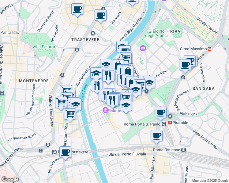 map of restaurants, bars, coffee shops, grocery stores, and more near in Rome
