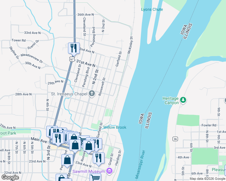 map of restaurants, bars, coffee shops, grocery stores, and more near Discovery Trail in Clinton