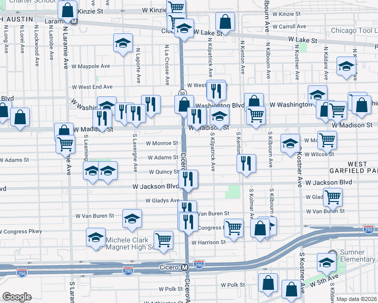 map of restaurants, bars, coffee shops, grocery stores, and more near in Chicago