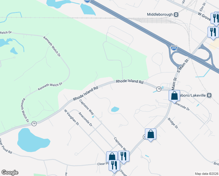 map of restaurants, bars, coffee shops, grocery stores, and more near 8 Old Field Way in Lakeville