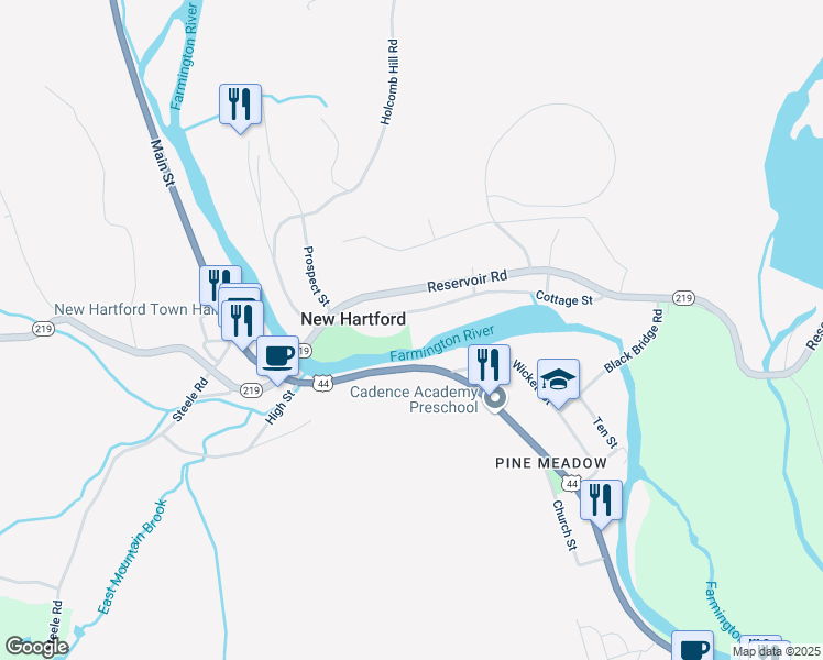 map of restaurants, bars, coffee shops, grocery stores, and more near 29 Cottage Street in New Hartford