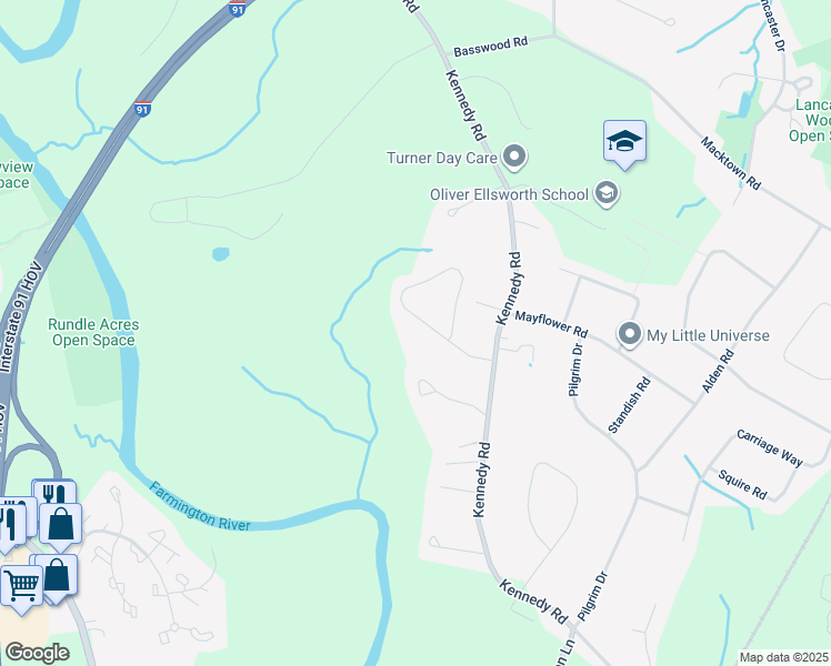 map of restaurants, bars, coffee shops, grocery stores, and more near 52 Box Turtle Lane in Windsor