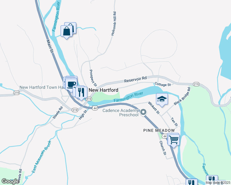 map of restaurants, bars, coffee shops, grocery stores, and more near 29 Cottage Street in New Hartford