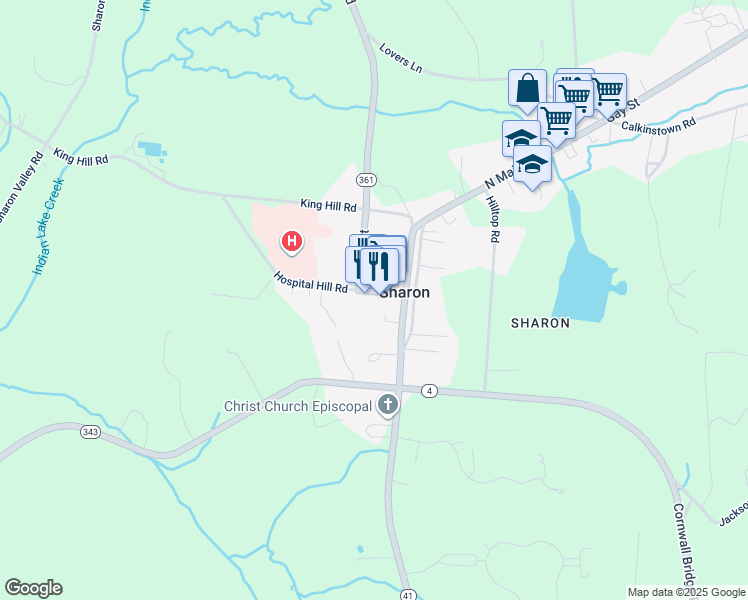 map of restaurants, bars, coffee shops, grocery stores, and more near 67 Main Street in Sharon