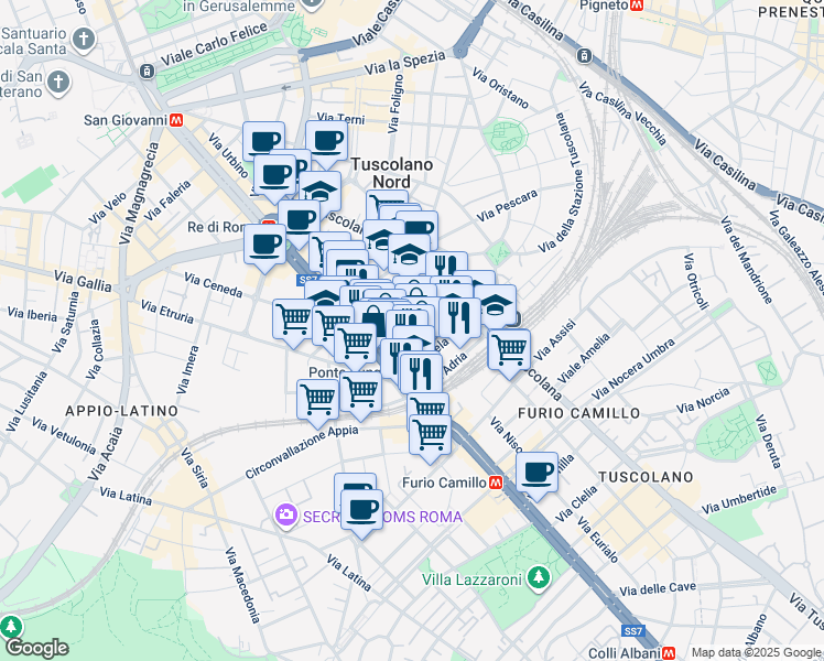 map of restaurants, bars, coffee shops, grocery stores, and more near 2-8 Via Saluzzo in Rome