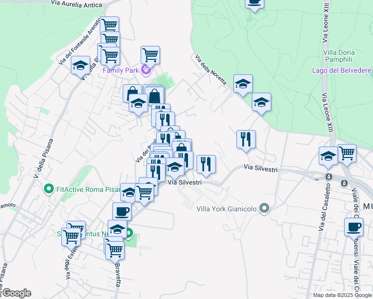 map of restaurants, bars, coffee shops, grocery stores, and more near 75 Via Antonio Sogliano in Roma