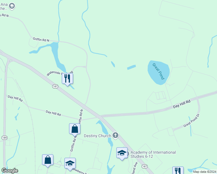 map of restaurants, bars, coffee shops, grocery stores, and more near 1 Griffin Road North in Windsor