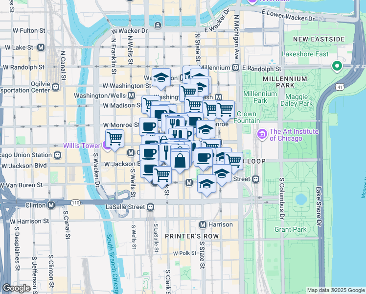 map of restaurants, bars, coffee shops, grocery stores, and more near in Chicago