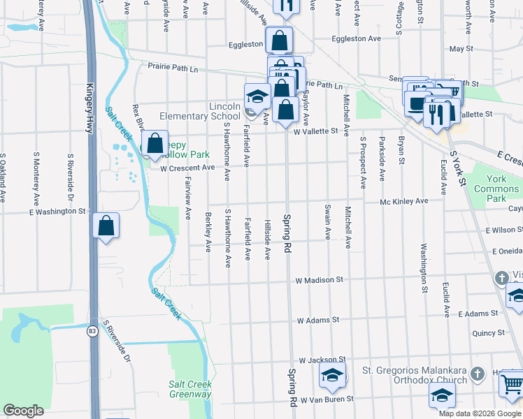 map of restaurants, bars, coffee shops, grocery stores, and more near 658 Hillside Avenue in Elmhurst