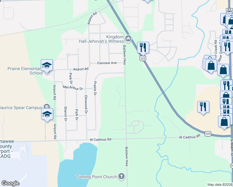 map of restaurants, bars, coffee shops, grocery stores, and more near 2803 Hope Court in Adrian