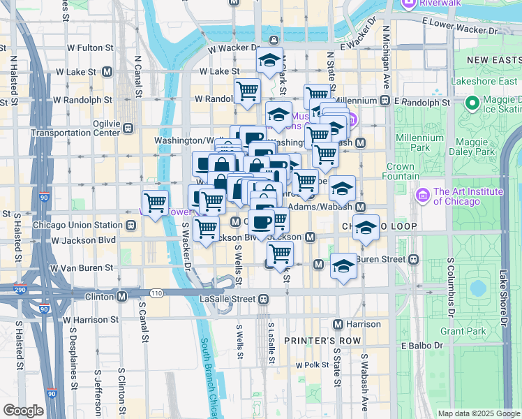 map of restaurants, bars, coffee shops, grocery stores, and more near in Chicago