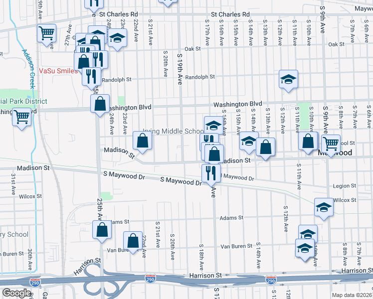 map of restaurants, bars, coffee shops, grocery stores, and more near 806 South 19th Avenue in Maywood