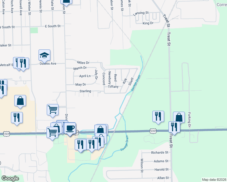 map of restaurants, bars, coffee shops, grocery stores, and more near 132 Storr in Adrian
