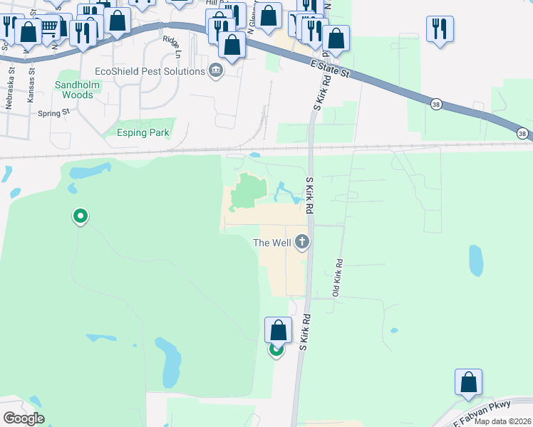 map of restaurants, bars, coffee shops, grocery stores, and more near in Kane