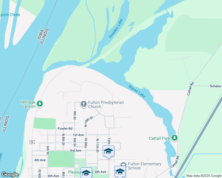 map of restaurants, bars, coffee shops, grocery stores, and more near 1111 Melody Hills in Fulton