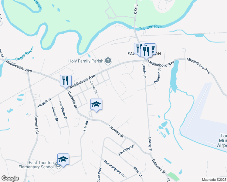 map of restaurants, bars, coffee shops, grocery stores, and more near 52 Cullen Street in Taunton
