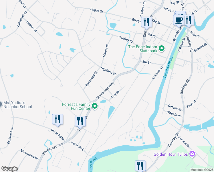 map of restaurants, bars, coffee shops, grocery stores, and more near 717 Somerset Avenue in Taunton
