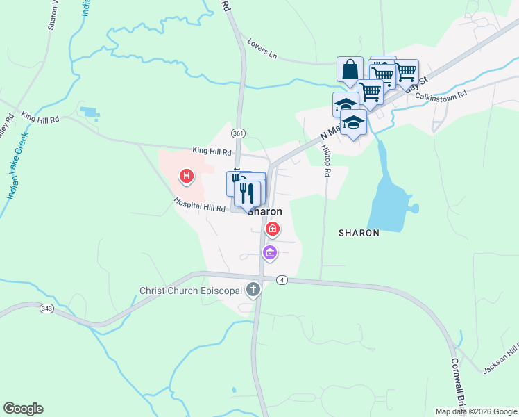 map of restaurants, bars, coffee shops, grocery stores, and more near in Sharon