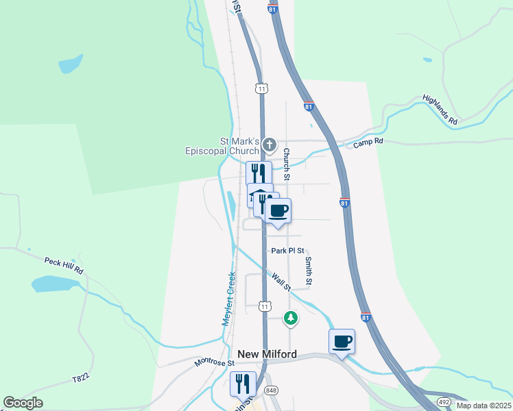 map of restaurants, bars, coffee shops, grocery stores, and more near 142-156 Main Street in New Milford