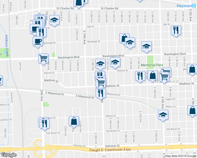 map of restaurants, bars, coffee shops, grocery stores, and more near 805 South 17th Avenue in Maywood