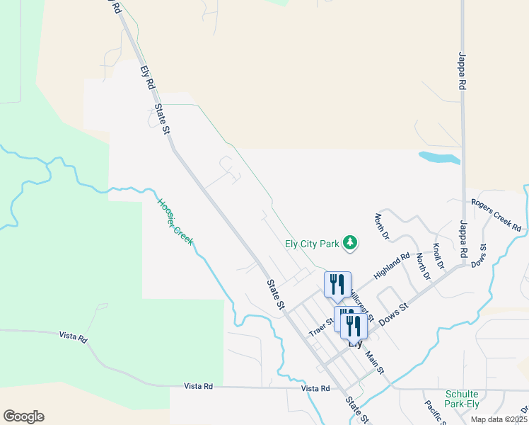 map of restaurants, bars, coffee shops, grocery stores, and more near Cedar Valley Nature Trail in Ely