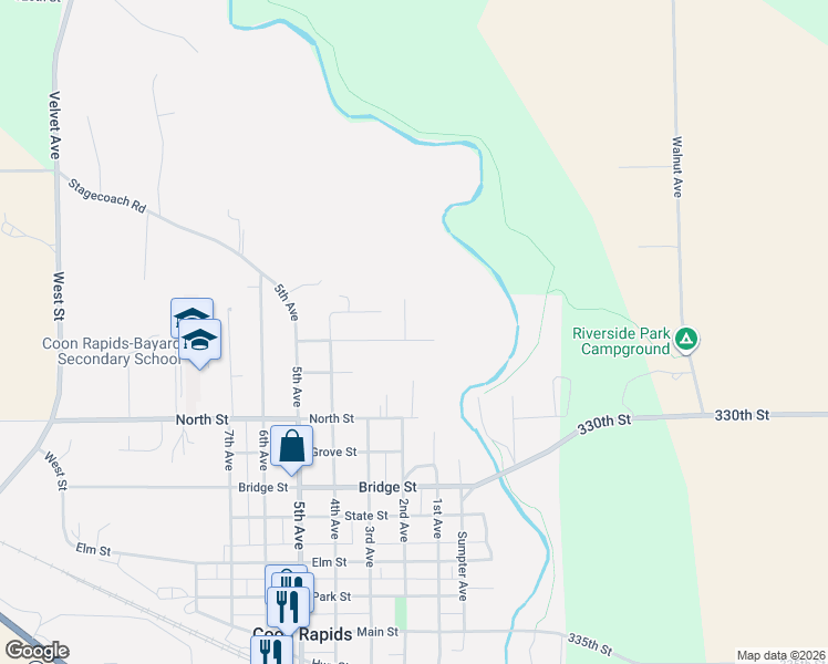 map of restaurants, bars, coffee shops, grocery stores, and more near 907 Riverview Drive in Coon Rapids