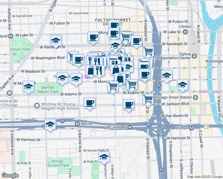 map of restaurants, bars, coffee shops, grocery stores, and more near in Chicago