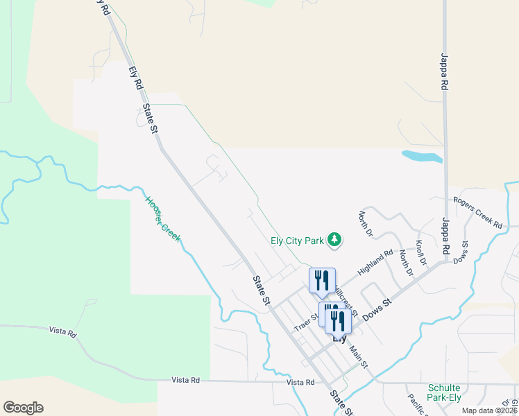 map of restaurants, bars, coffee shops, grocery stores, and more near Cedar Valley Nature Trail in Ely