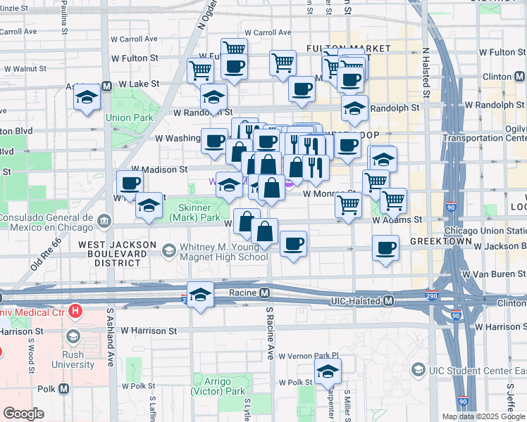 map of restaurants, bars, coffee shops, grocery stores, and more near in Chicago
