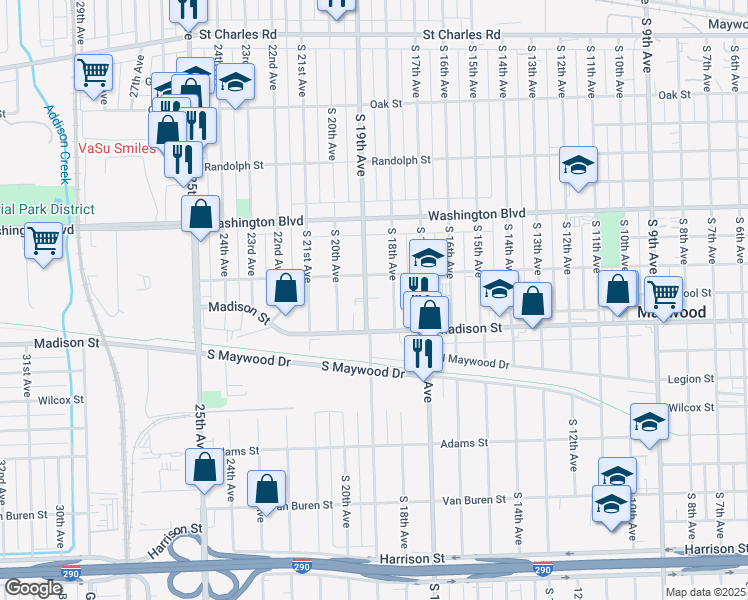 map of restaurants, bars, coffee shops, grocery stores, and more near 806 South 19th Avenue in Maywood