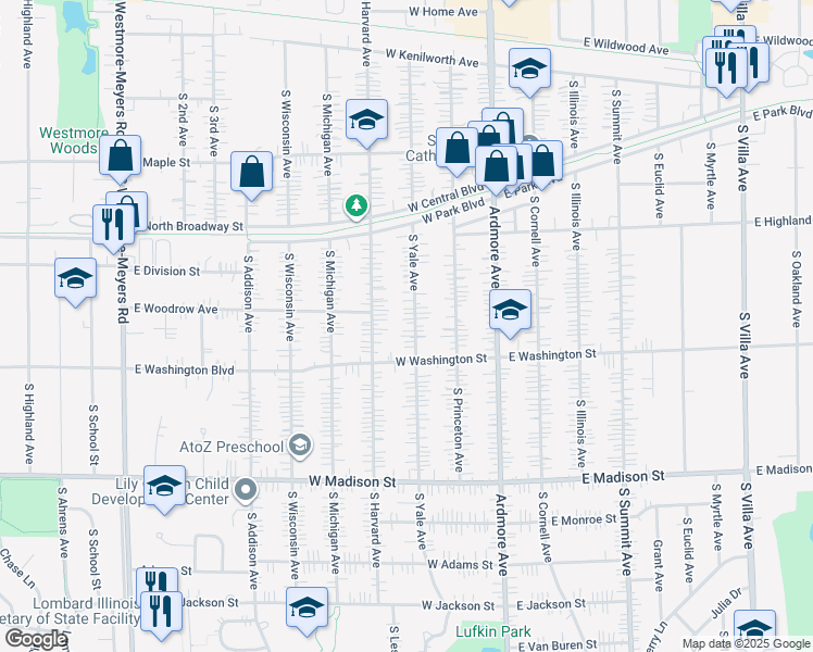 map of restaurants, bars, coffee shops, grocery stores, and more near 506 South Yale Avenue in Villa Park