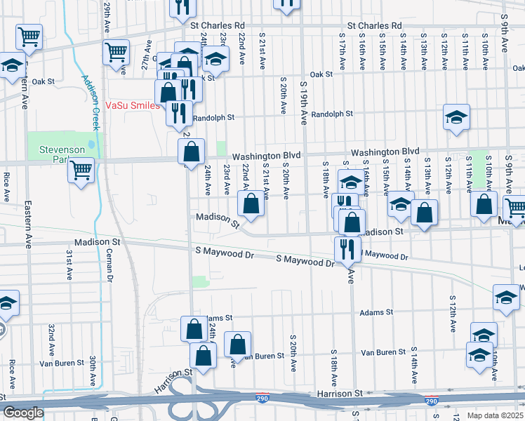 map of restaurants, bars, coffee shops, grocery stores, and more near 816 South 21st Avenue in Maywood
