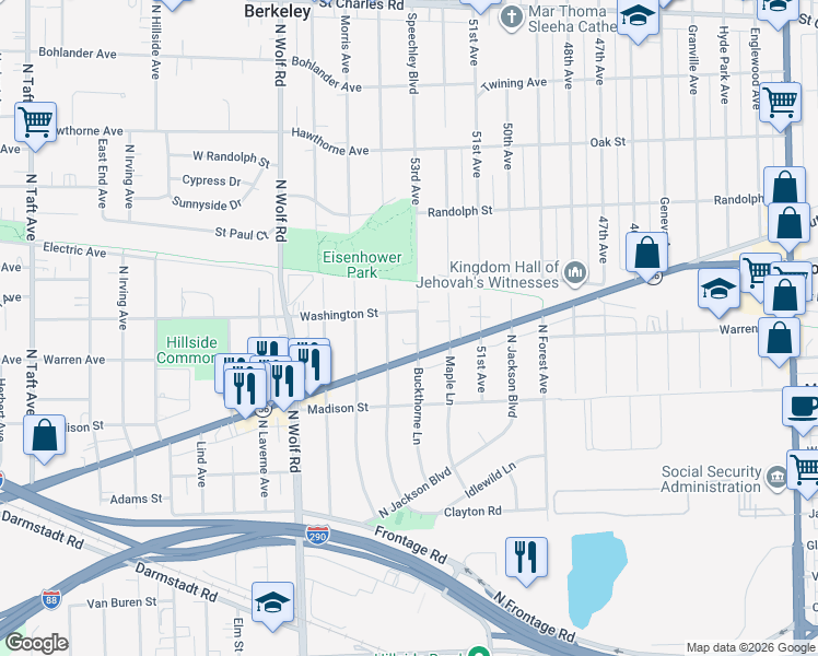 map of restaurants, bars, coffee shops, grocery stores, and more near 519 Clayton Avenue in Hillside