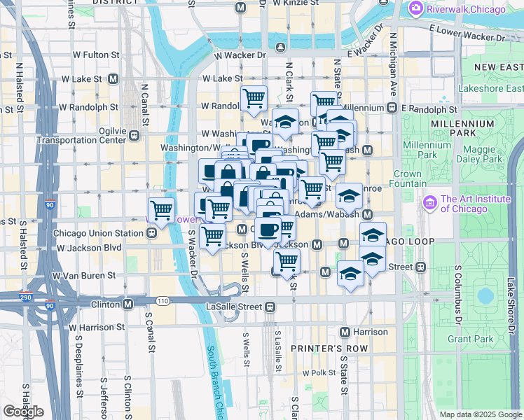 map of restaurants, bars, coffee shops, grocery stores, and more near 190 South LaSalle Street in Chicago