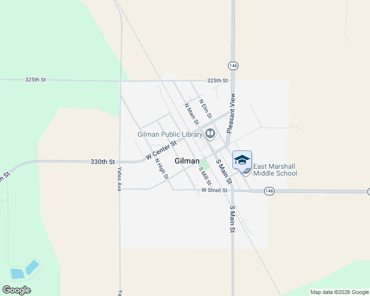 map of restaurants, bars, coffee shops, grocery stores, and more near 145 North Mill Street in Gilman