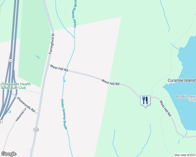 map of restaurants, bars, coffee shops, grocery stores, and more near West Hill Road in Torrington
