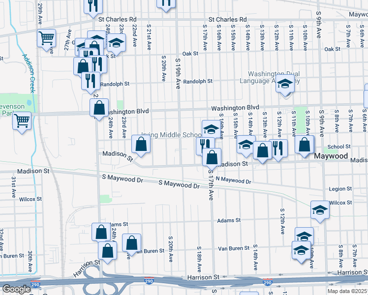 map of restaurants, bars, coffee shops, grocery stores, and more near 817 South 19th Avenue in Maywood